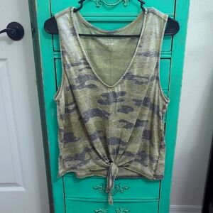 Lucky Brand Green and Brown Tie Front Tank Top